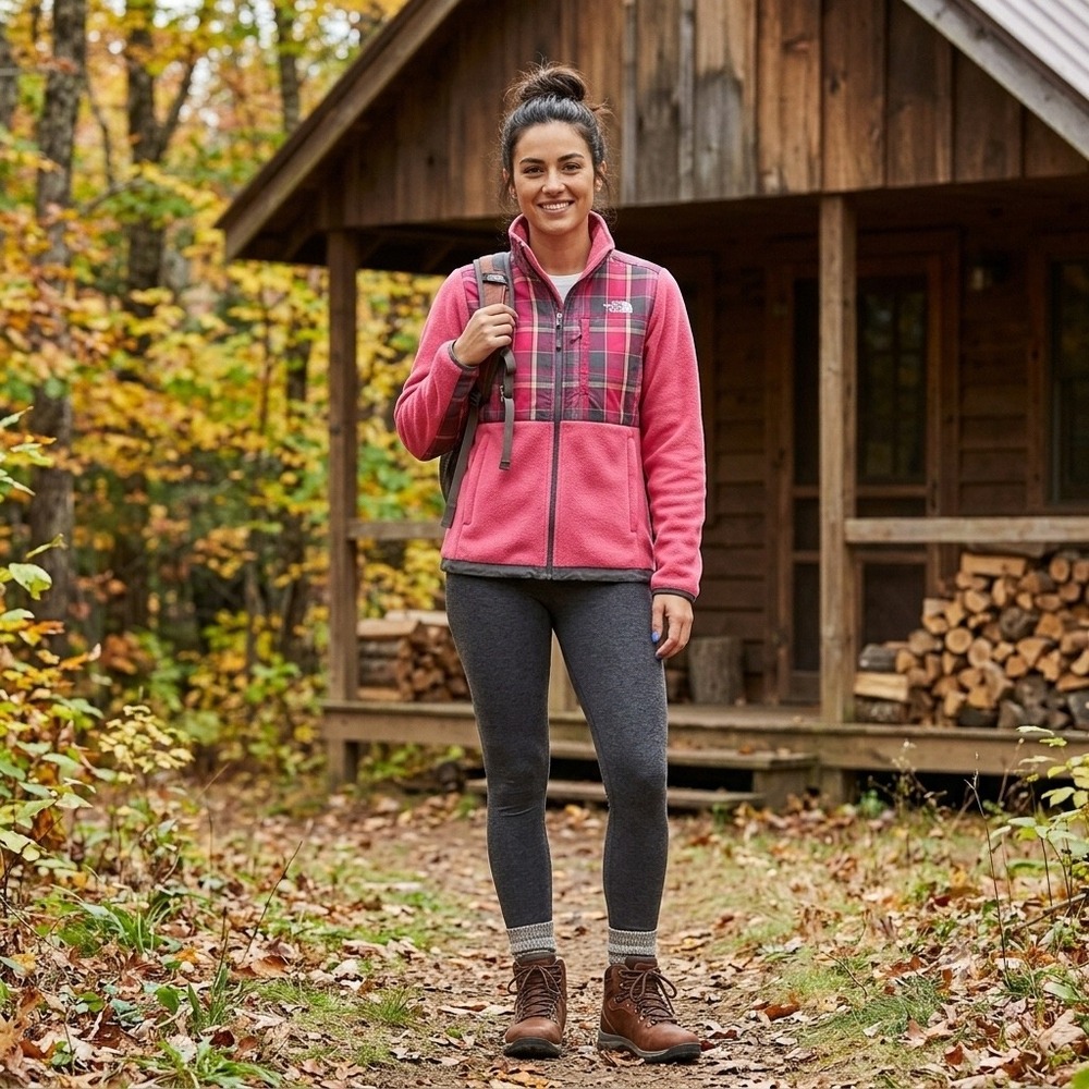 The North Face Denali Fleece Jacket Womens Small Pink Plaid Full Zip Outdoor‎